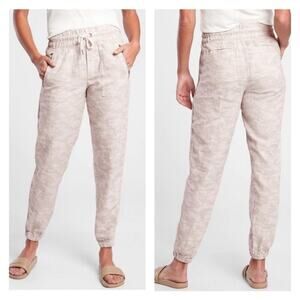 Athleta Pants Womens 4 Cream Camo Cabo Tide Linen Jogger Drawstring Lightweight
